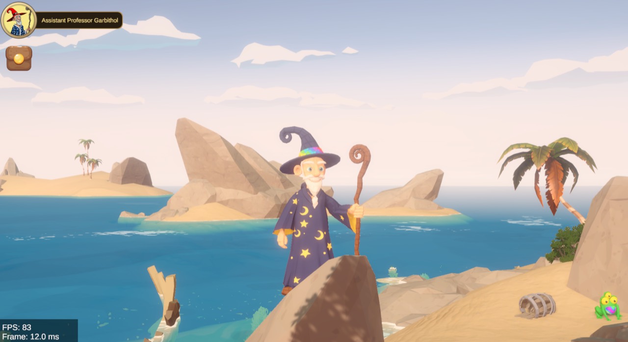 A wizard exploring the shore of the 3D Trippie Island